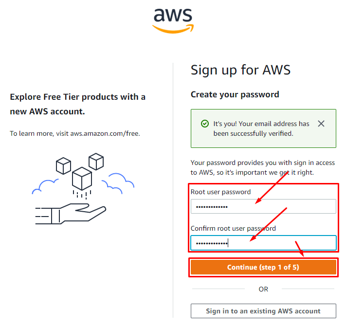 Set the Password for Your Aws Email Address and Root User