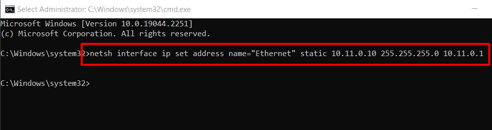 Command to Set Ip Address, Subnet Mask and Default Gateway