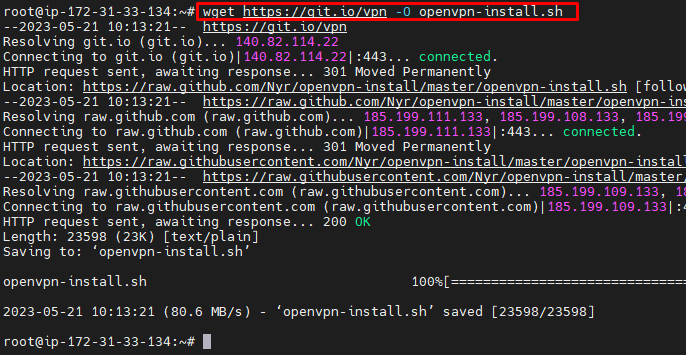 02-Download-openvpn-installsh-script - Download openvpn-install.sh script for fast installation by "wget https://git.io/vpn -O openvpn-install.sh"