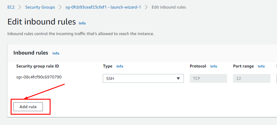 Click on Add Rule to Add Your Inbound Rule