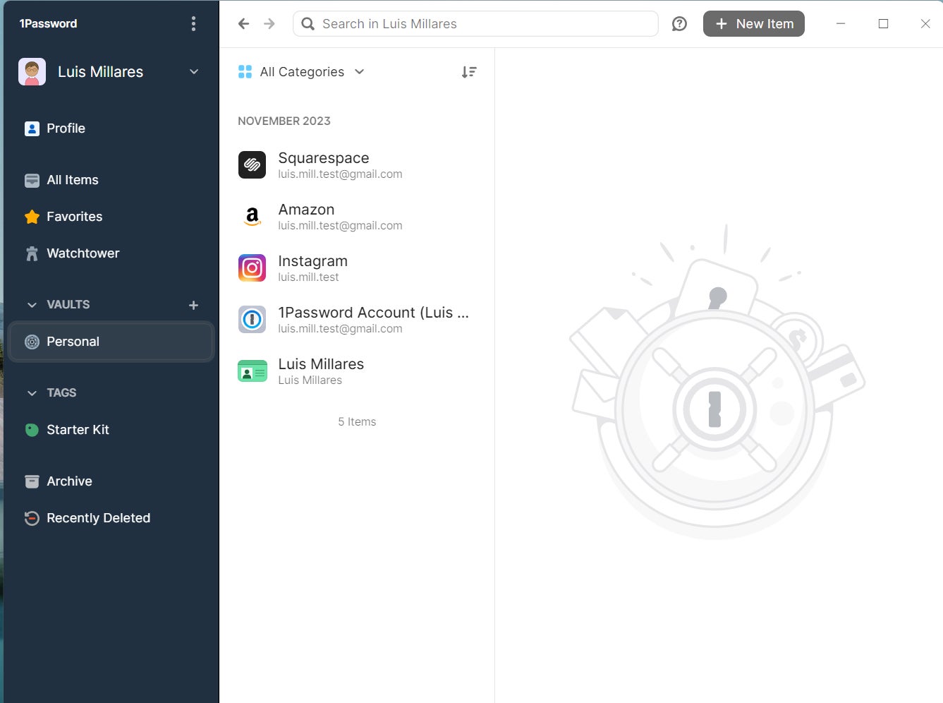 1password’s Main Desktop Interface.