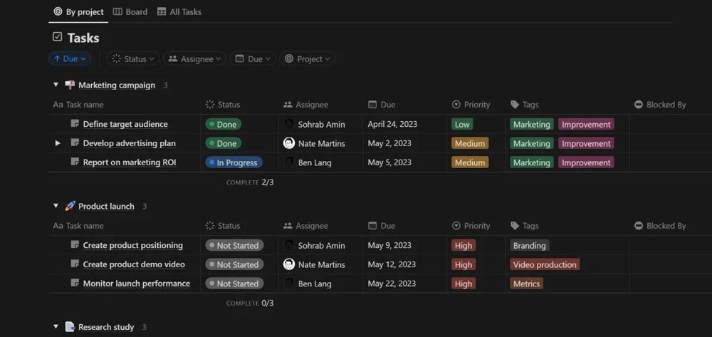 a Projects and Tasks Template in Notion.