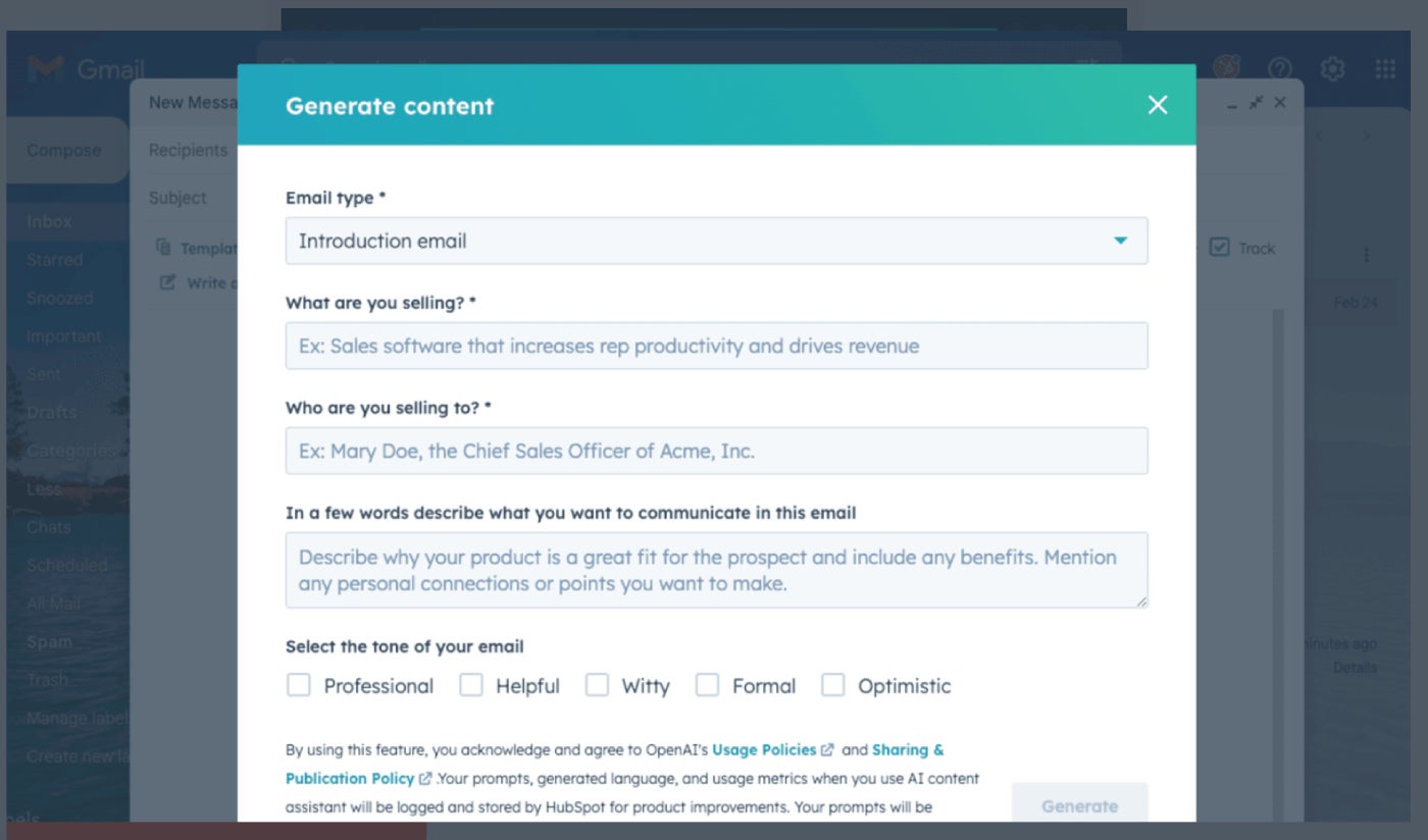 Hubspot Ai Email Writer Feature.