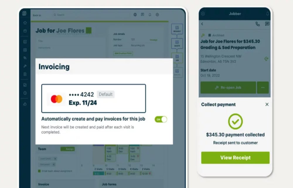 Jobber’s Sample Credit Card Invoice on Desktop and Mobile.
