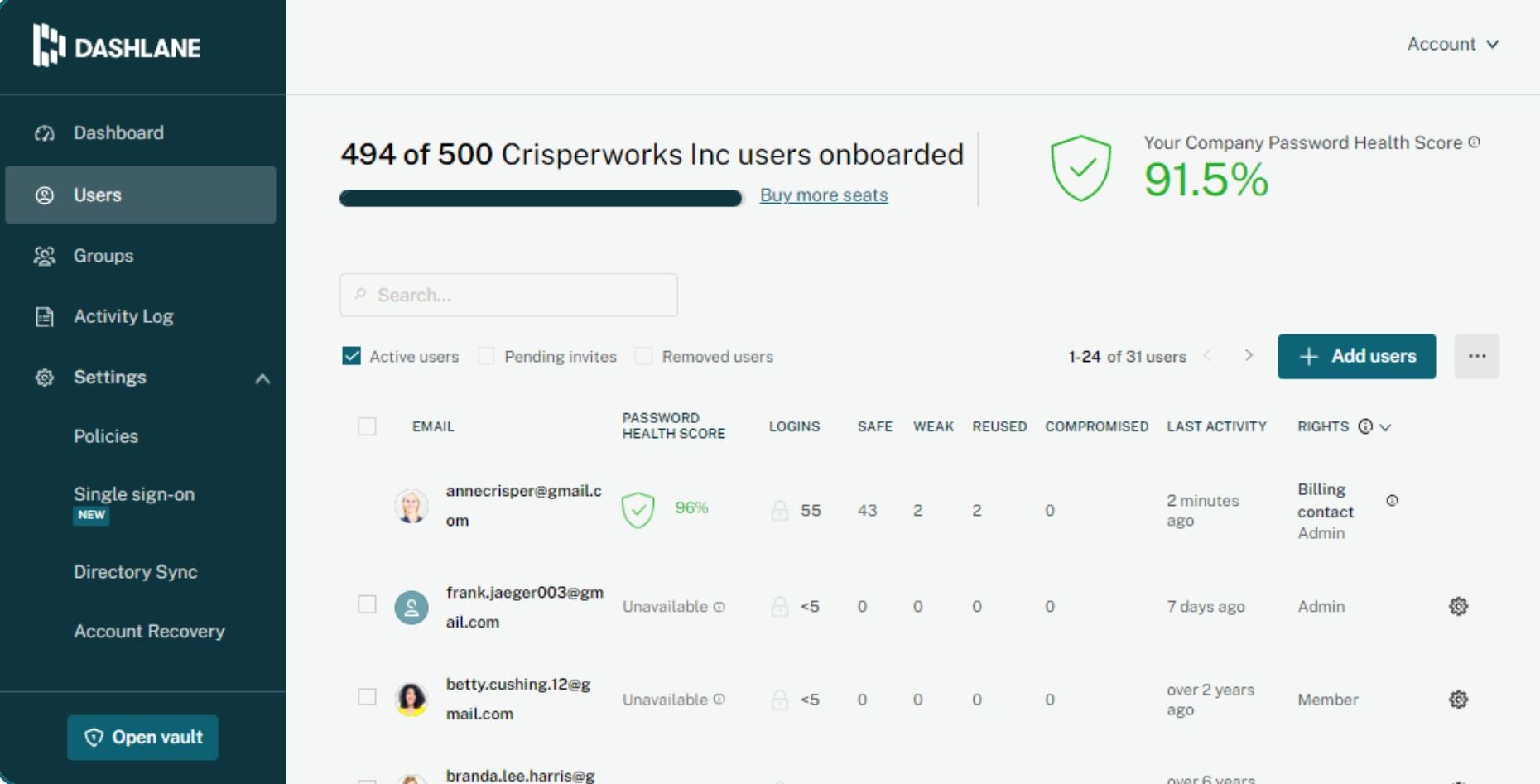 Screenshot of Dashlane Password Health Dashboard.