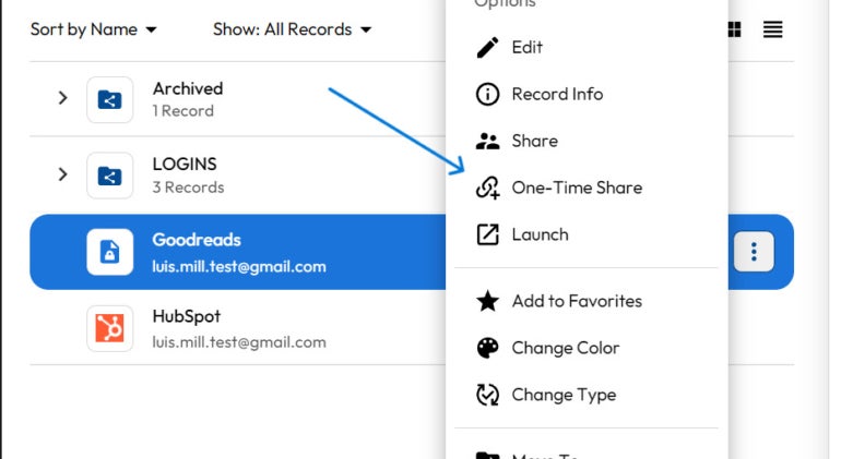 One-time Share Within the Keeper App. 