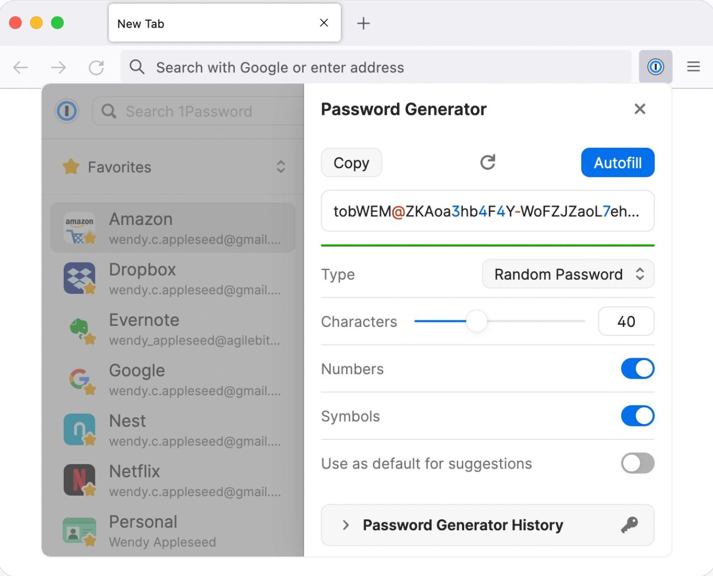Screenshot of 1password Password Generator.