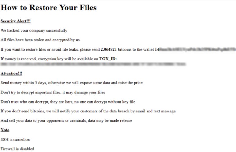 Ransom Note Left on a Targeted Device.