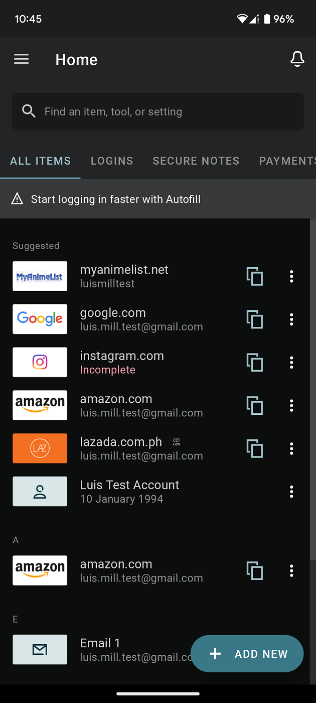 Screenshot of Dashlane Mobile App.