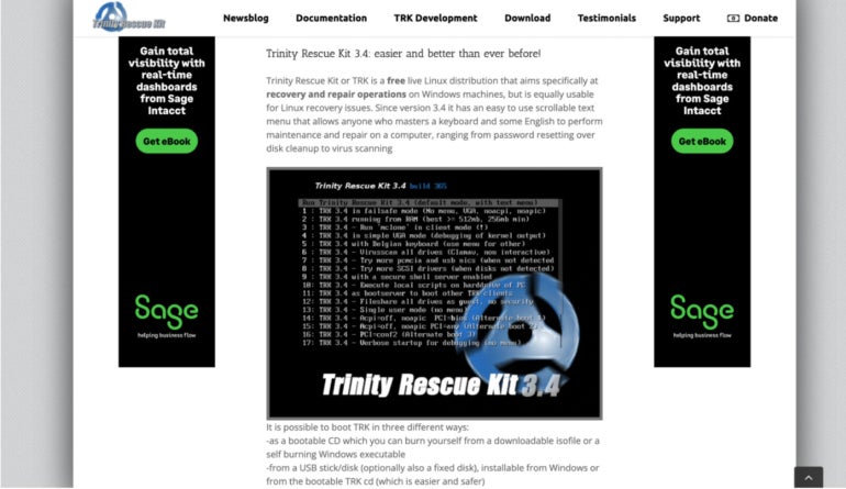 a Screenshot of Trinity Rescue Kit.