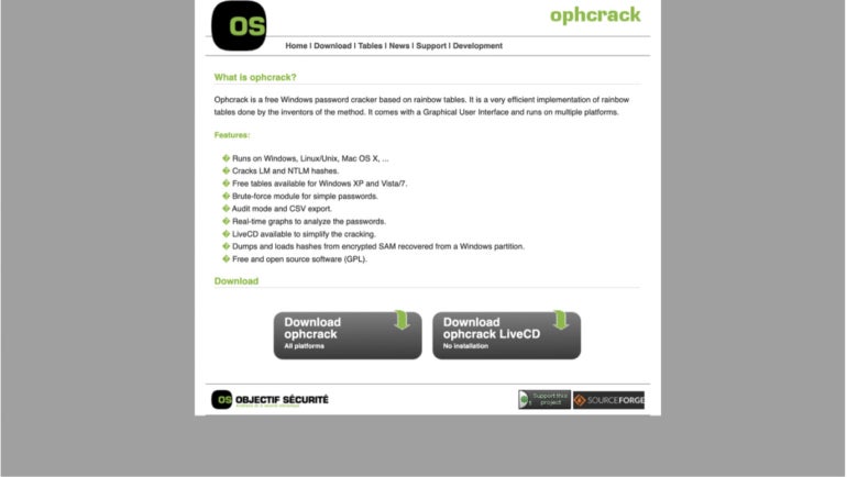a Screenshot of Ophcrack.