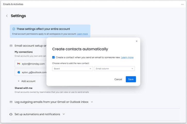 Monday Crm’s Example of Automated Contact Creation for Each Email Send.