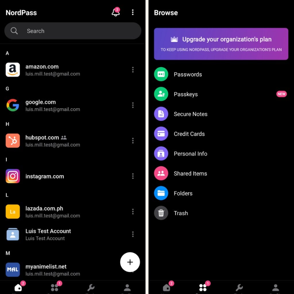 Nordpass on Android. 