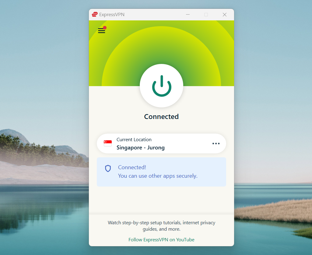 Screenshot of Expressvpn Dashboard.