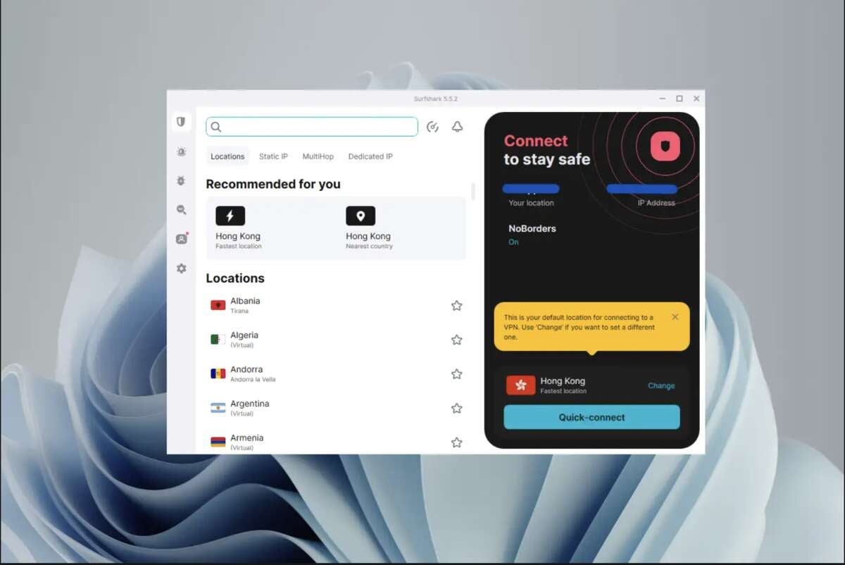 Surfshark’s Desktop Interface