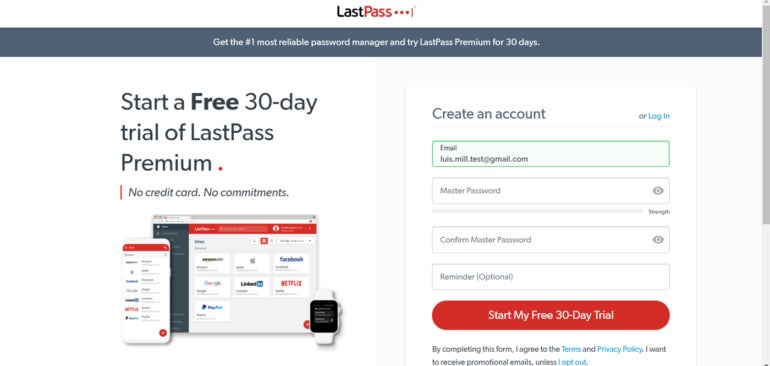 Creating a Lastpass Account.