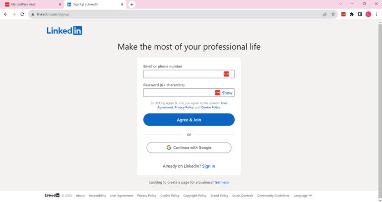 Creating a Linkedin Account.