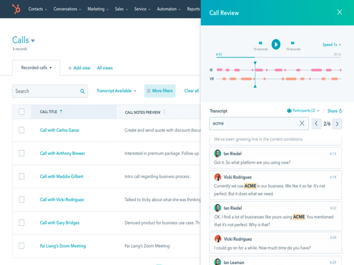 Same Coaching from Hubspot's conversation intelligence feature.