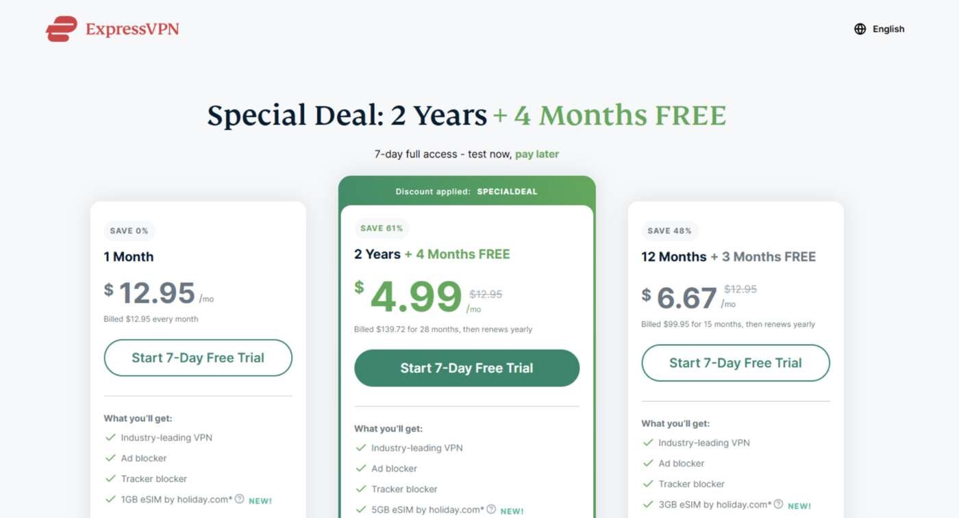 Screenshot of the Prices of Expressvpn