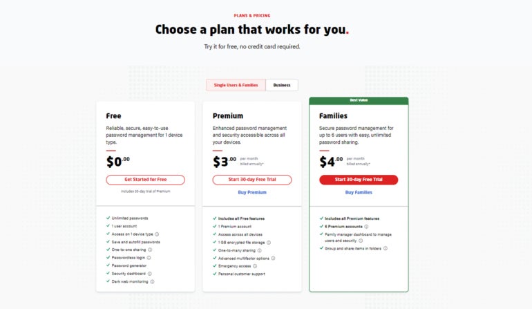 Lastpass Single Users & Families Plans.